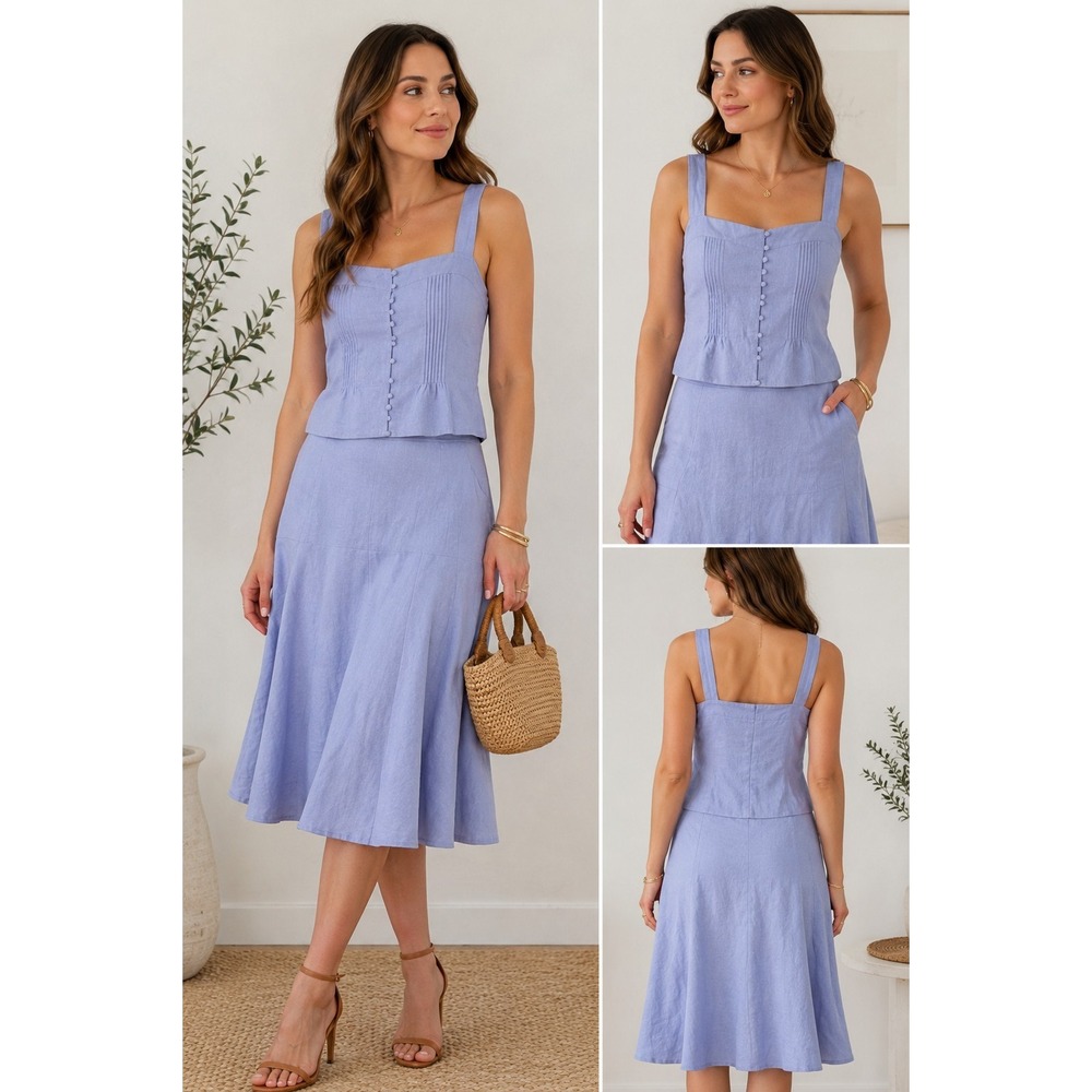 LOFT NWT Periwinkle Blue Linen Blend Tank Top Sz 6 & Skirt Sz 8 Matching Set